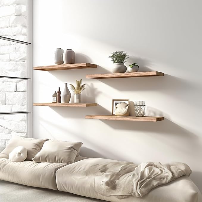 Light Wood Floating Shelves for Wall Rustic Wall Shelves for Bedroom Set of 6-Ruum Studio Home