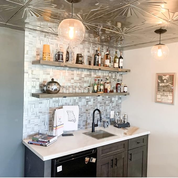 Rustic Shelves with J-Brackets Set of 2, Industrial Shelf, Kitchen Shelves, Solid Wood, Decorative Wall Storage, Heavy Duty, URBANDI (Grey, 12Wx12D)-Ruum Studio Home