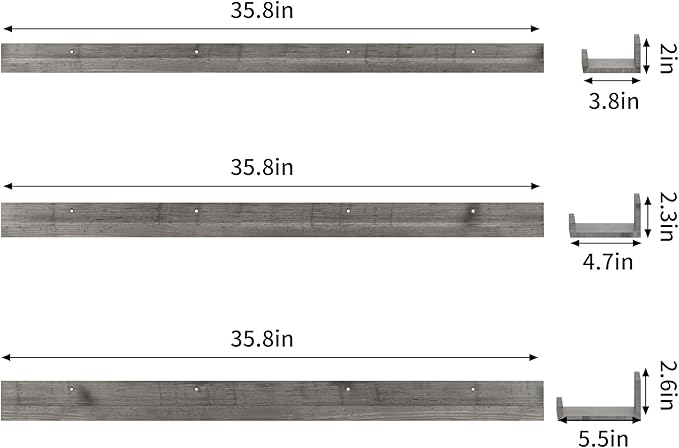 Giftgarden 36 Inch Grey Floating Shelves for Wall Mount, Gray Wood Wall Shelf Ledge for Bathroom Bedroom Living Room Kitchen Storage, Set of 3 Different Sizes-Ruum Studio Home