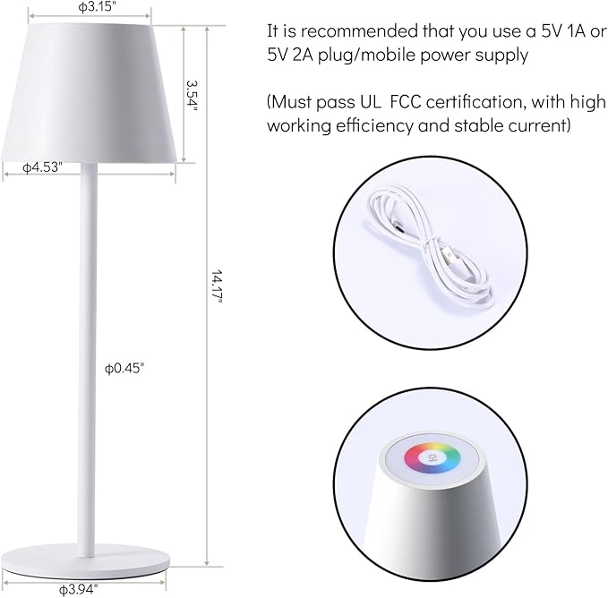 Maksone 2 Pack RGB Cordless Table Lamp, 6600mWh Rechargeable Battery Desk Lamp, 3000K Stepless Dimming and Led Color Changing Night Light, IP54 Waterproof Outdoor Portable Lamp for Patio (White)-Ruum Studio Home