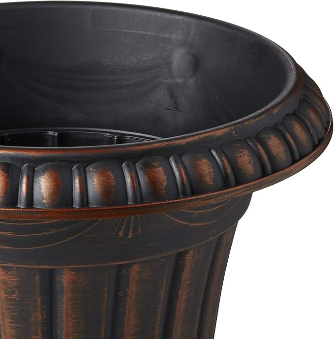 PL00CP Classic Traditional Plastic Urn Planter, 16" x 18", Brushed Copper-Ruum Studio Home