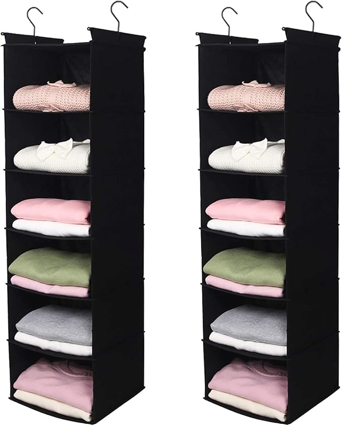 MAX Houser 6 Tier Shelf Hanging Closet Organizer, Closet Hanging Shelf with 2 Sturdy Hooks for Storage, 2 Pack, Foldable (Black)-Ruum Studio Home