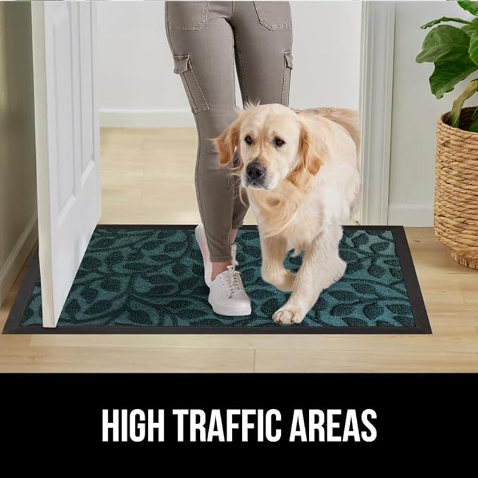 GORILLA GRIP 100% Waterproof All-Season WeatherMax Doormat, US Designed Natural Rubber, Stain and Fade Resistant, Low Profile Indoor Outdoor Door Mats, Easy Clean Patio Mat, 17x29, Moss Vine Leaves-Ruum Studio Home