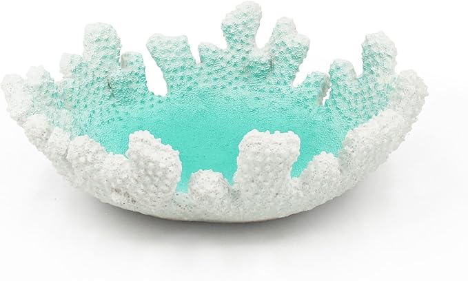 Turquoise Coral Textured Decorative Bowl,9.45" Medium Resin Decorative Centerpiece Bowl for Coastal Beach theme house table centerpiece decorations & Nautical decorations for coffee table-Ruum Studio Home