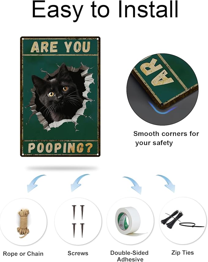 ALKB Are You Pooping Signs Funny Black Cat Sign for Bathroom Wall Decor, Vintage Cat Gift 8 x 12 Inch-Ruum Studio Home