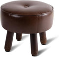 Small Foot Stool Ottoman, Round Pouf Foot Rest, Footstool Ottomans with Rubber Legs Under Desk, Faux Leather Footrest for Couch, Living Room, Bedroom, Office, 13''L x 13''W x 10.2''H, Coffee-Ruum Studio Home