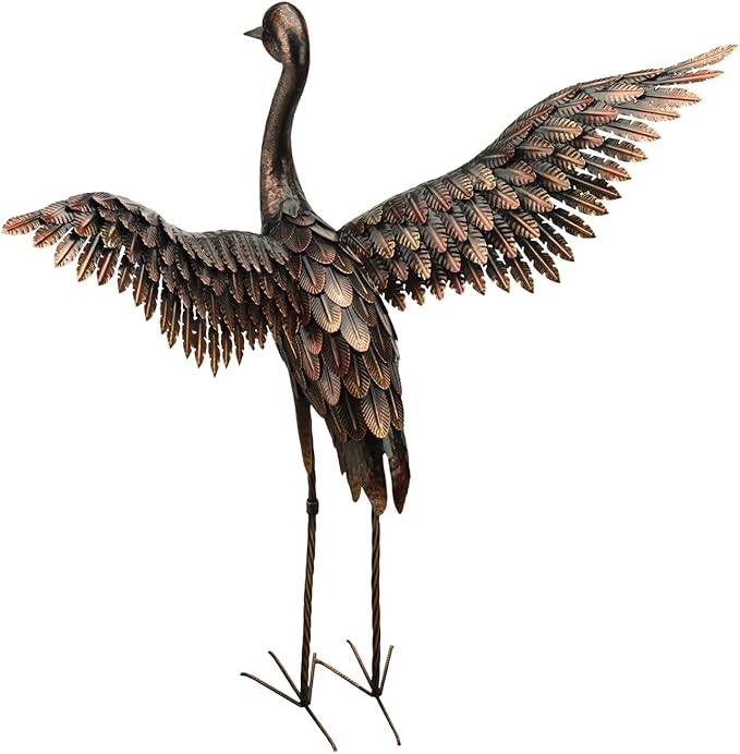Regal Art & Gift Outdoor Garden Décor, Unique Bird Sculpture, Rustic Metal Bird Statues, Garden Ornaments, Bird Figurine for Lawn, Decorative Sculpture, Crane, Multi, Wings Up, 44" Height-Ruum Studio Home