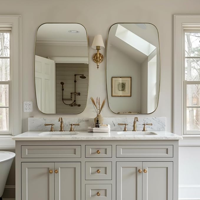 ANDY STAR Brass Bathroom Mirror, 24x32’’ Brushed Gold Metal Frame Oblong Mirror for Bathroom, Modern Gold Oval Bathroom Mirror for Over Sink, Hangs Horizontal or Vertical-Ruum Studio Home