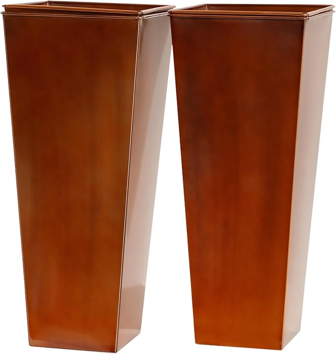 28in Tall Metal Copper Square Planter Galvanized Steel Metal Planters for Indoor/Patio Deck Garden Entrance Planter-Ruum Studio Home