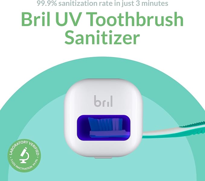 Bril UV-C Toothbrush Sanitizer, Portable Cleaner, Travel Cover, Magnetic Holder, and Rechargeable Case for Any Size Toothbrush, White-Ruum Studio Home