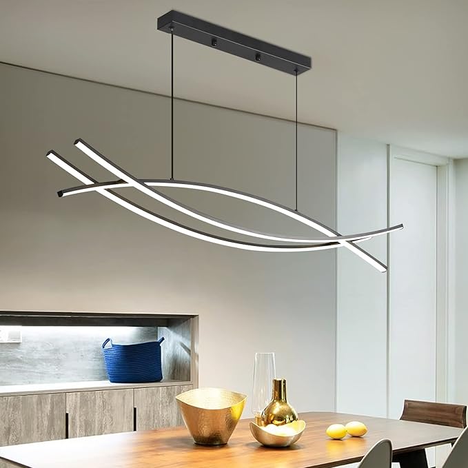 Pendant Light, Linear Pendant Light LED Dimmable Hanging Light Fixture, LED Modern Curved Chandelier, Chandeliers for Dining Room-Ruum Studio Home