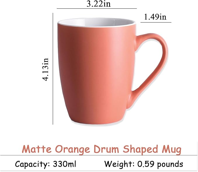 Coffee Mugs Set of 6, 12oz Ceramic Coffee Mugs with Handle, Matte Porcelain Orange Coffee Mug for Latte, Tea, Cocoa, Cappuccino, Cups for Women Men for Home Restaurant Mug (Orange)-Ruum Studio Home