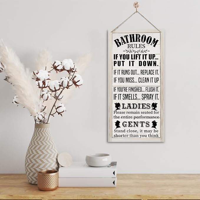 Rustic Western Bathroom Decor - Funny Wall Signs, Farmhouse Country Rules Wall Decor B1-Ruum Studio Home