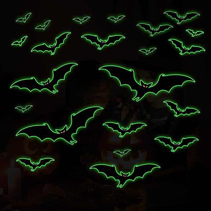 3 Sheets Glow in The Dark Halloween bat Decals Luminous Halloween bat Stickers Removable Bat Wall Decor Glowing Window Clings for Scary Halloween Theme Party Decorations-Ruum Studio Home