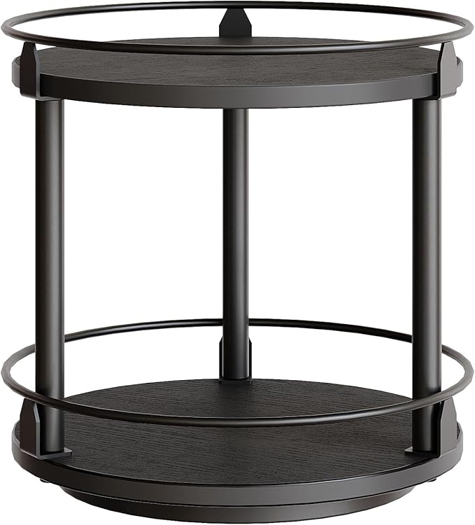 Lazy Susan Organizer, Rotating Spice Rack, 2 Tier Spice Turntable Organizer, Industrial Turntable Spice Holder, for Kitchen Countertop and Cabinet, Compact and Versatile, Black SR22BK-Ruum Studio Home