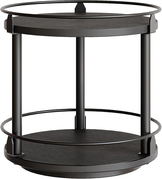 Lazy Susan Organizer, Rotating Spice Rack, 2 Tier Spice Turntable Organizer, Industrial Turntable Spice Holder, for Kitchen Countertop and Cabinet, Compact and Versatile, Black SR22BK-Ruum Studio Home
