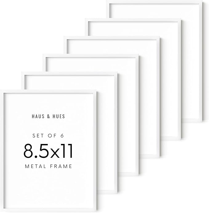 HAUS AND HUES 8.5x11 White Metal Picture Frames - Features Premium Aluminum, Shatterproof Plexiglass - Perfect for Diplomas, Documents, Certificates (8.5x11 in, White, Set of 6)-Ruum Studio Home