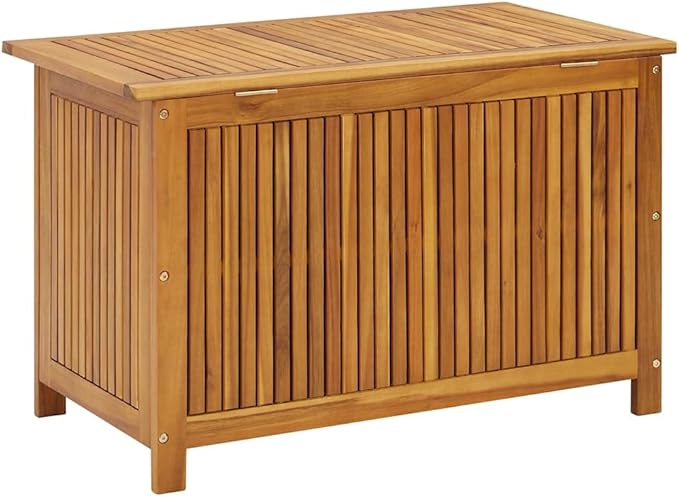 vidaXL Wooden Deck Box - Outdoor Teak Storage Chest, Ideal for Patio Furniture Cushions, Pool Accessories, Garden Tools - Water-Resistant Bag Inside - 35.4''x19.7''x22.8'', Solid Acacia Wood-Ruum Studio Home