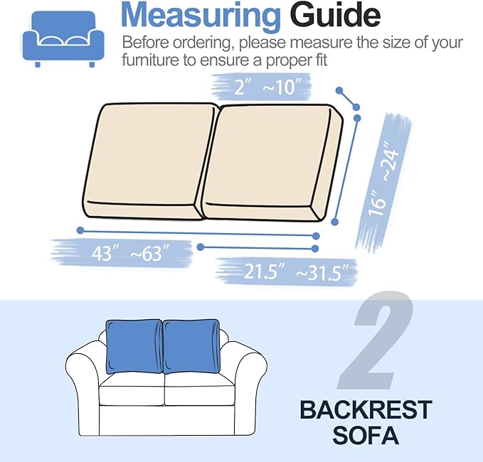 Large Backrest Cushion Covers Super Stretch for 2 Couch Back Cushions, Featuring Chenille Yarn (Softer Version, 2PC, Beige)-Ruum Studio Home