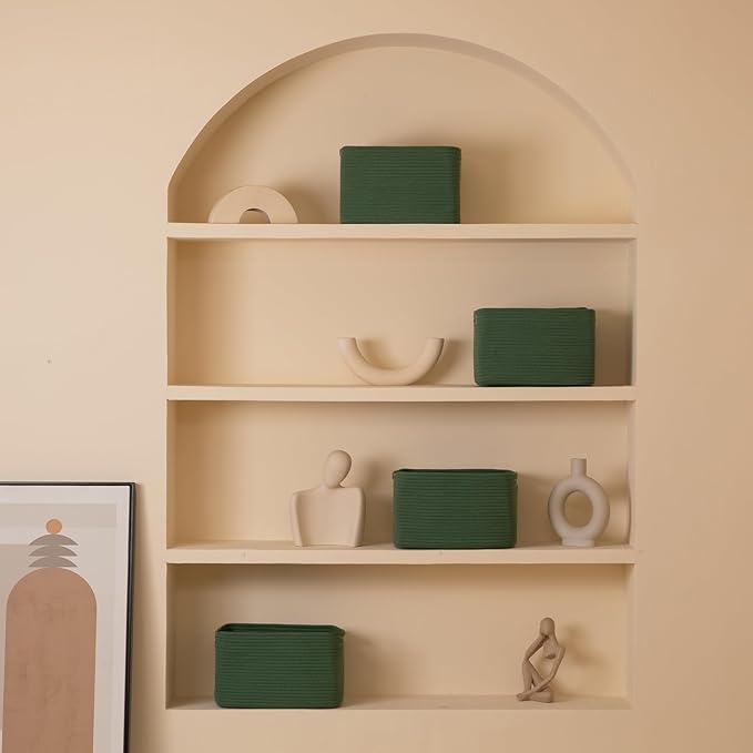 4 Pack Storage Baskets for Organizing, Woven Baskets for Shelves - Perfect for Toys, Books, Towels, and Clothes, Durable Gift Basket Bins Toy Storage, 12.7''L x9''W x7.8''H, Green-Ruum Studio Home