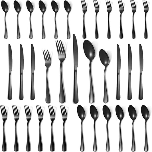 Lazycorner 30 Pcs Black Silverware Set for 6, Mirror Polished Flatware Set Stainless Steel Fork Knife Spoon, Food Grade Eating Utensils Sets, Reusable Silverwear Cutlery Set, Dishwasher Safe-Ruum Studio Home