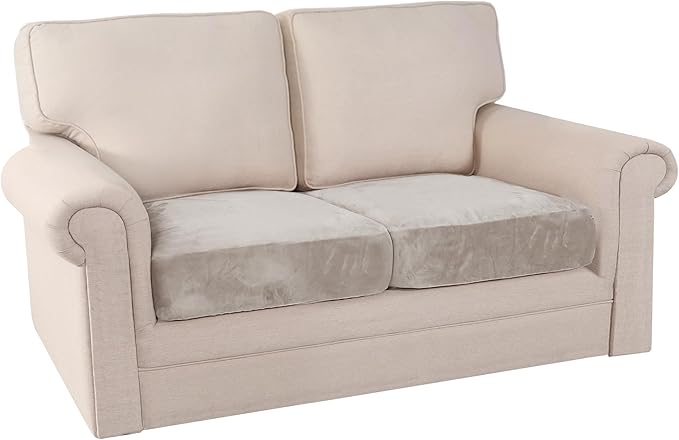 PrinceDeco Stretch Velvet Cushion Cover Sofa Cushion Slipcover for Loveseat Sofa Couch Cushion Furniture Protector Seat Cushion Sofa Cover(Each Width Up to 29.5", Oatmeal)-Ruum Studio Home