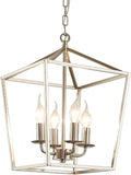 4-Light Brushed Nickel Farmhouse Chandelier, 12" Industrial Ceiling Light Lantern Pendant Light with Metal Cage Adjustable Height Rustic Hanging Light E12 Base for Kitchen Island Dining Room Entryway-Ruum Studio Home