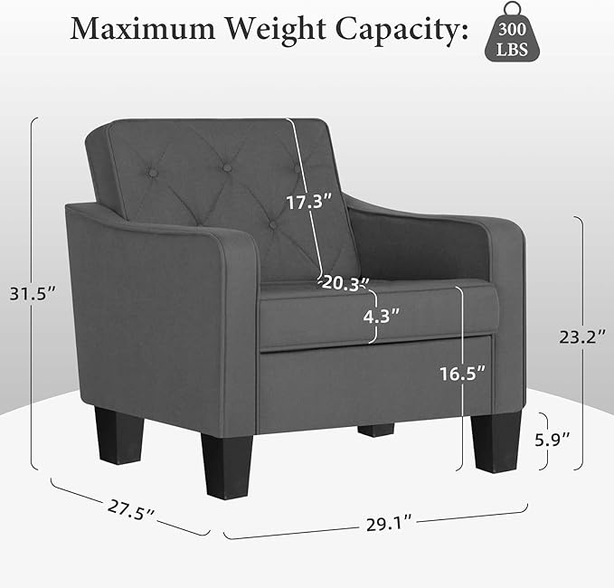 STHOUYN Living Room Chairs Accent Chairs Set of 2, Waiting Room Arm Chairs, Reading Chairs for Bedroom Comfy Club Chair Tufted, Office Small Space (2, Grey)-Ruum Studio Home