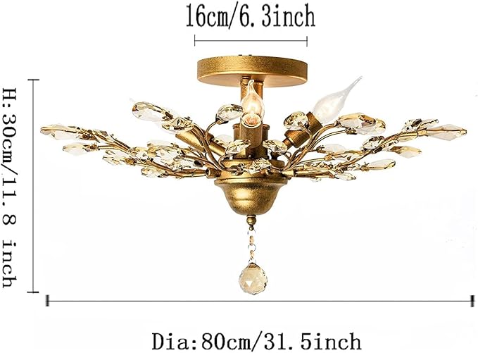 Ganeed Crystal Chandeliers,Vintage K9 Clear LED Ceiling Lighting,Edison Pendant Light Flush Mounted Fixture with 5 Light for Living Room Dinning Room Restaurant Porch Hallway (Gold)-Ruum Studio Home