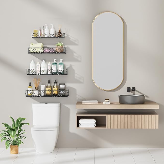 Floating Shelves for Wall Set of 4, Different Sizes Mounted Wood Floating Shelf, Wall Shelves for Living Room, Bedroom, Bathroom, Kitchen, Farmhouse Decor, Office-Ruum Studio Home