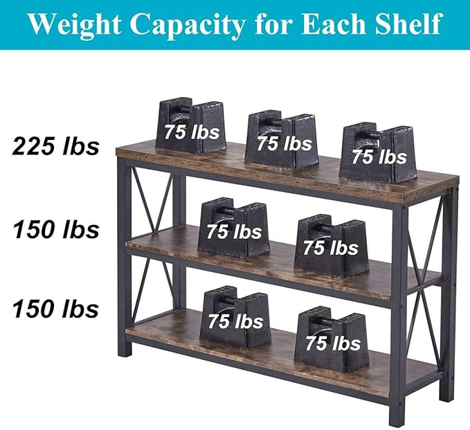 BON AUGURE Industrial Sofa Console Table for Entryway, 3 Tier Foyer Table for Hallway, Rustic Hall Tables Behind Couch (47 Inch, Rustic Brown)-Ruum Studio Home