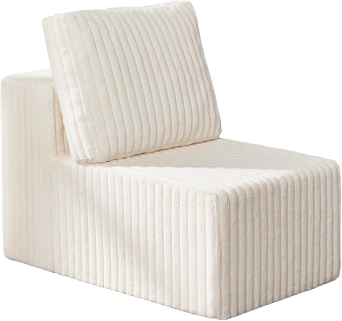 Single Sofa 1 Seat Couch with Deep Seat Memory Foam Cloud Chair with Pillows Large Sofa with L Shape for Living Room Bedroom (Strip White, Single)-Ruum Studio Home