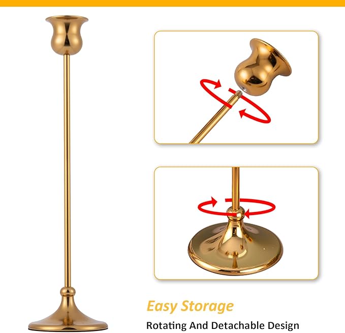 Taper Candle Holder Tall Vintage Metal Candlestick Holders Candle Stick Candelabra for Halloween Thanksgiving Christmas Holiday Wedding (Gold, 1 Set (3 pcs))-Ruum Studio Home