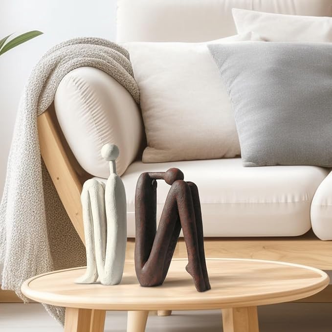 Decorative Bookends for Heavy Books, Thinker Statue Book Holders for Shelves & Office Desk, Abstract Decor Aesthetic Book Ends Stoppers, Modern Bookshelf Decoration-Ruum Studio Home