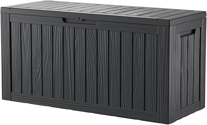 80 Gallon Lockable Resin Deck Box, Waterproof & UV-Resistant Outdoor Storage Box for Outdoor Cushion Storage, Garden Tools & Pool Accessories Storage, Black-Ruum Studio Home