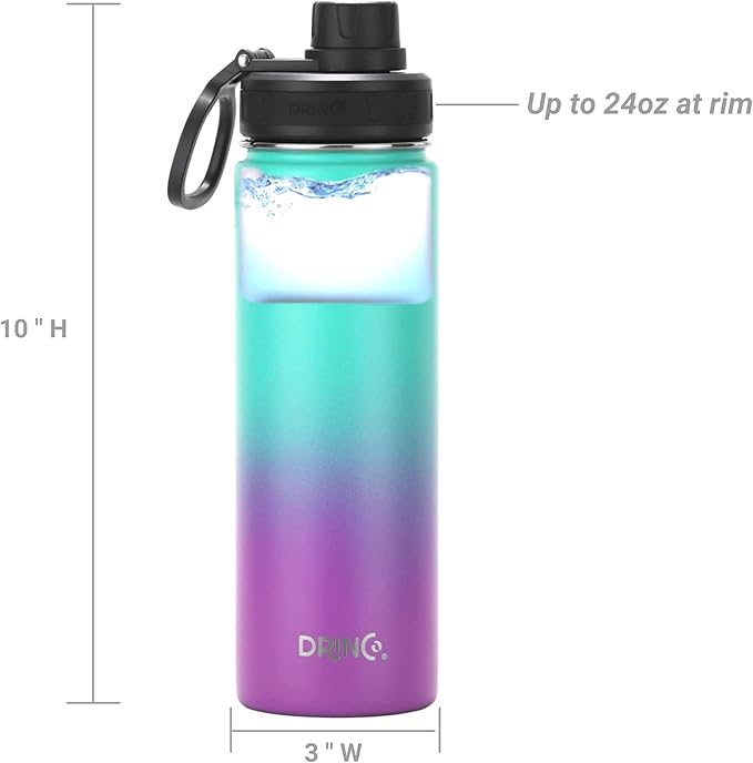 DRINCO Stainless Steel Water Bottle Spout Lid Vacuum Insulated Double Wall Water Bottle Wide Mouth (40oz 32oz 22oz 18oz 14oz) Leak Proof Keeps Cold or Hot (22 oz, 22oz Ombre Fuschia Teal)-Ruum Studio Home