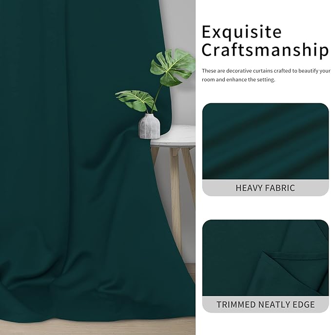 Easy-Going Blackout Curtains for Bedroom, Solid Thermal Insulated Grommet and Noise Reduction Window Drapes, Room Darkening Curtains for Living Room, 2 Panels(42x63 in, Deep Teal)-Ruum Studio Home