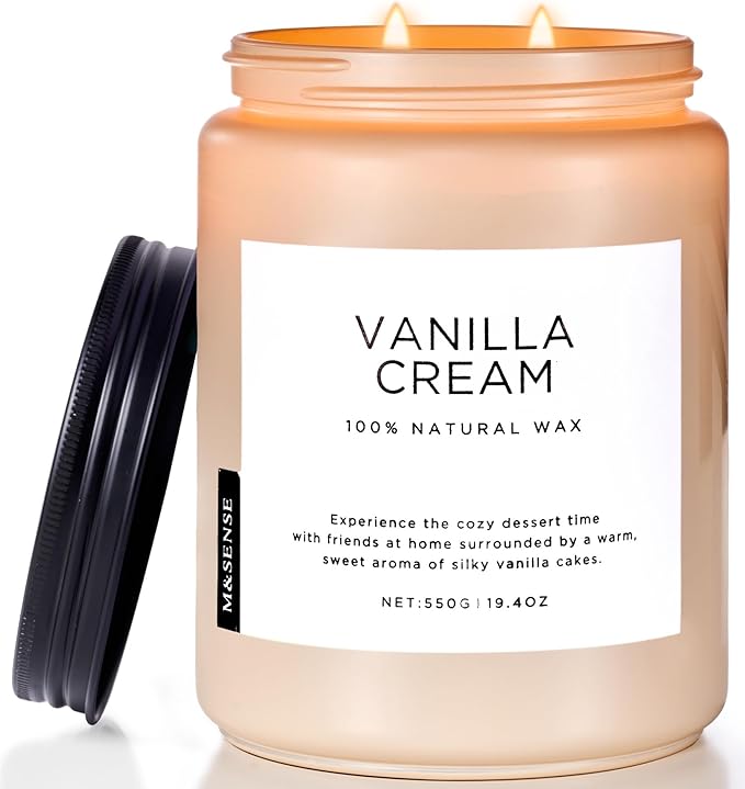 M&SENSE Vanilla Soy Candles, Large 2 Wick Jar Candle 19.4oz, 110 Hours Burning Time, 100% Natural Organic Soy Wax, Relaxing Aromatherapy Scented Candle, Housewarming Gift for Women and Men-Ruum Studio Home