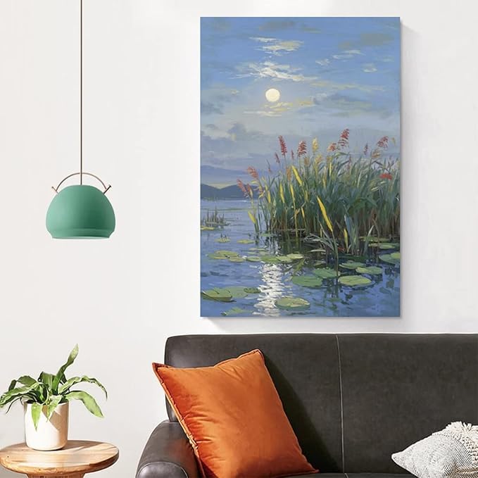Landscape poster artwork art poster natural landscape painting reed marsh under the moonlight suitable for living room bedroom home wall-Ruum Studio Home