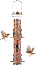 MIXXIDEA 1PK Metal Bird Feeders with 6 Feeding Ports,Tube Bird Feeder with Steel Hanger,Hard Plastic Wild Bird Feeder for Outdoors Hanging, Attracting Birds in Your Lawn, Garden, Balcony–Bronze-Ruum Studio Home