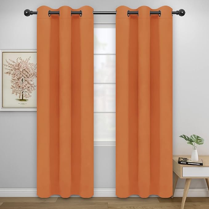Easy-Going Blackout Curtains for Bedroom, Solid Thermal Insulated Grommet and Noise Reduction Window Drapes, Room Darkening Curtains for Living Room, 2 Panels(42x84 in, Orange)-Ruum Studio Home