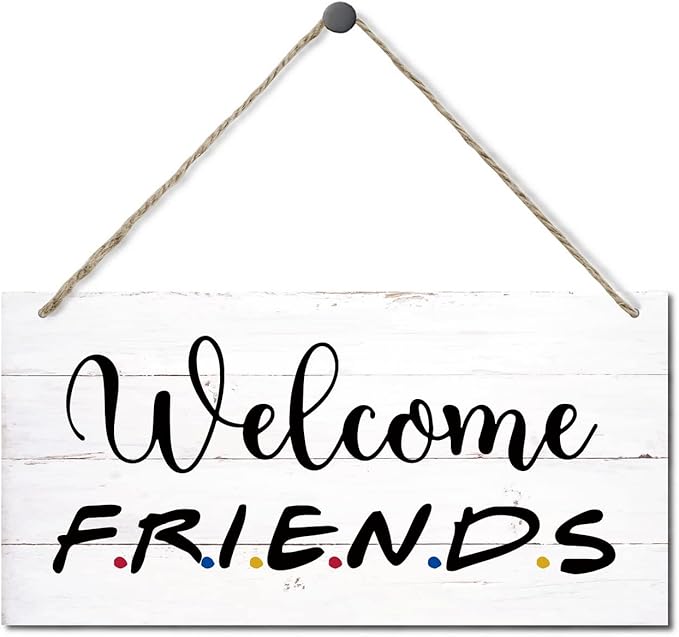 Welcome Friends Decor Sign, Hanging Wood Sign Home Decorative, Printed Wood Wall Art Sign, Friends Welcome Sign, Front Door Wall Decor, Welcome Friends Door Sign Porch Decor 12 * 6inch-Ruum Studio Home