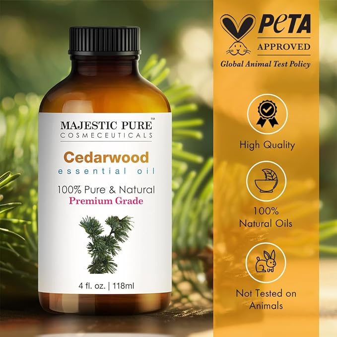 Majestic Pure Cedarwood Essential Oil with Glass Dropper - Huge 4 Fl Oz - 100% Pure and Natural Cedarwood Oil - Premium Grade Essential Oils for Diffuser, Aromatherapy, Soap and Candle Making-Ruum Studio Home