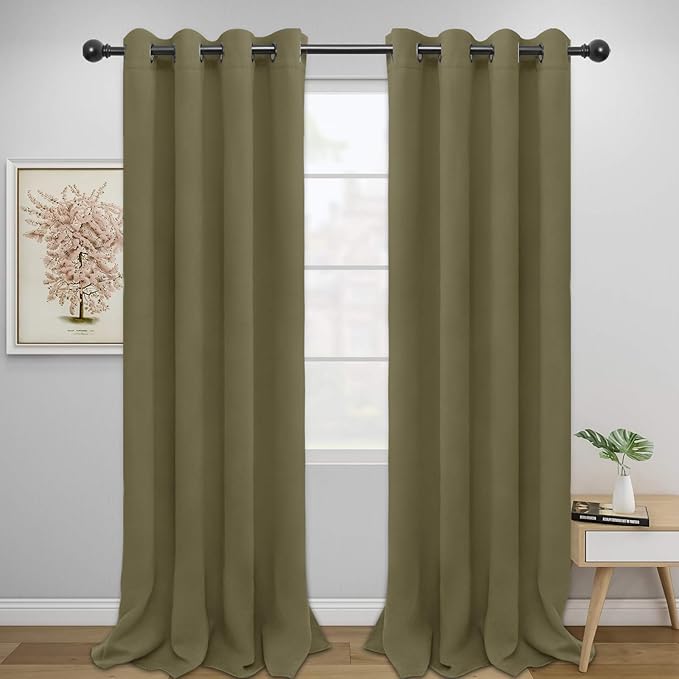 Easy-Going Blackout Curtains for Bedroom, Solid Thermal Insulated Grommet and Noise Reduction Window Drapes, Room Darkening Curtains for Living Room, 2 Panels (52x96 in,Khaki)-Ruum Studio Home