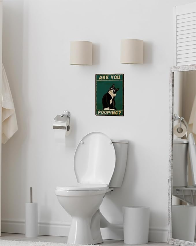 ALKB Bathroom Sign Tuxedo Cat Wall Decor Funny Metal Sign 8x12 Inch - Are You Pooping - Wall of Glory Decor Black Cat Sign-Ruum Studio Home