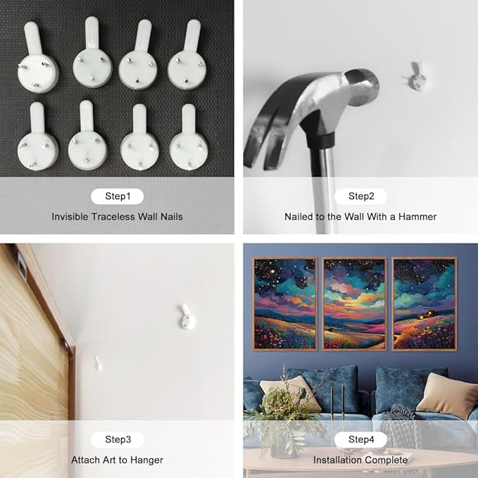 KAIRNE Framed Abstract Midnight Canvas Wall Art,Starry Night Prints Set of 3(16”X24”),Colorful Wildflowers Wall Decor,Nature Night Scene Paintings for Living Room Bedroom office Farmhouse Decoration-Ruum Studio Home