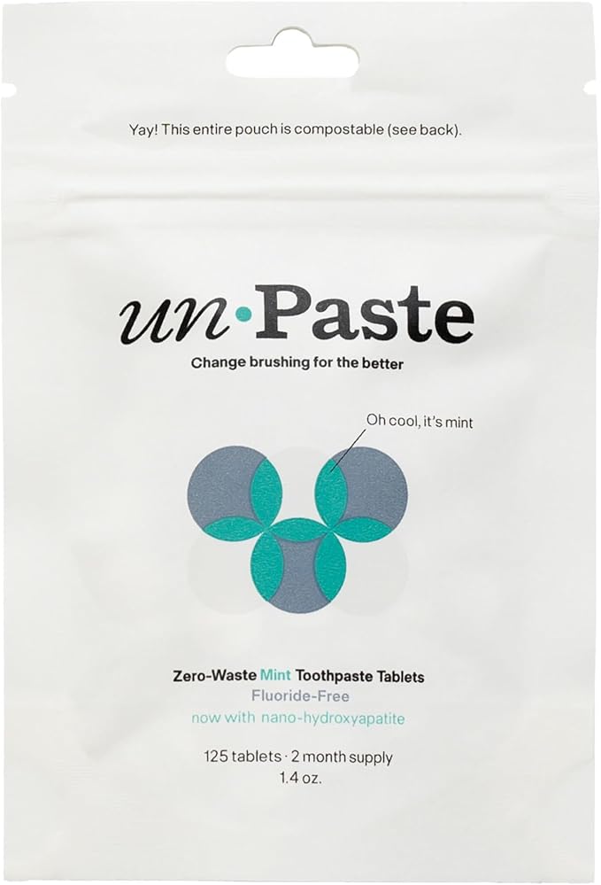 New Formula, Unpaste Toothpaste Tablets, Now w/Nano-HYDROXYAPATITE, Fluoride-Free Mint Remineralizing Tablet, Xylitol Free, Vegan, Plastic Free, Travel-Friendly, Resealable Packet, 125ct/2 mo Supply-Ruum Studio Home