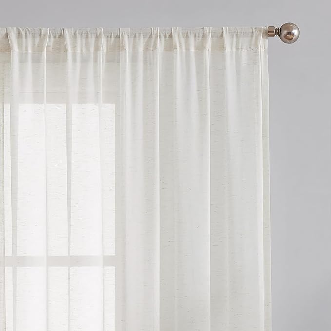FMFUNCTEX Linen Sheer Curtains for Living Room, Beige Curtains 96 inches Long for Bedroom, Natural Flax Blend Window Draperies for Farmhouse Curtain, Rod Pocket 2 Panels-Ruum Studio Home