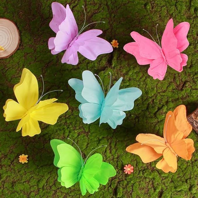 SUNBEAUTY 6Pcs Hanging Butterflies, Large Butterfly Decorations, 3D Paper Decoration, Pink Green Blue Orange for Baby Shower Decor Girls, Women, Paper Flowers for Wall-Ruum Studio Home