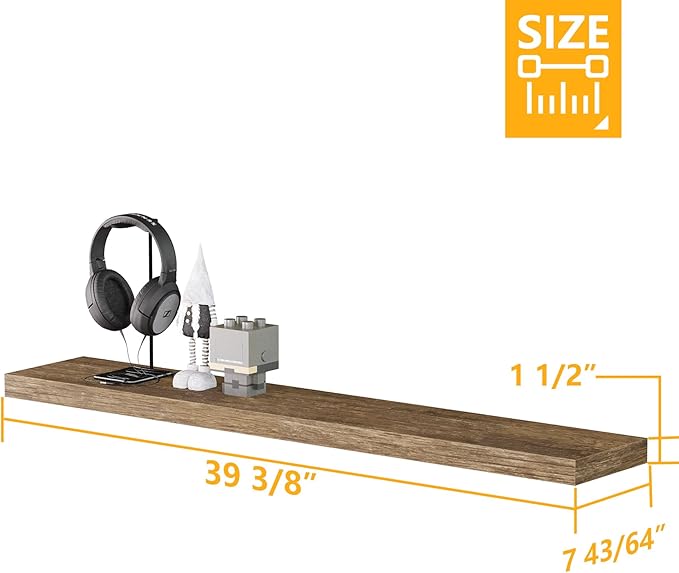 BAMEOS Floating Shelves,40 in W x 8in D Wall Mounted Wooden Shelves with Invisible Brackets Set of 2, Hanging Wall Shelves Decoration for Bedroom, Bathroom, Living Room and Kitchen-Ruum Studio Home